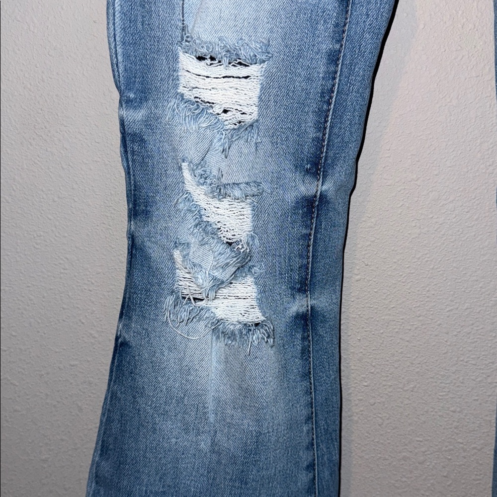Vervet Denim Distressed Flare Jeans with Raw Hem - Picture 8 of 15
